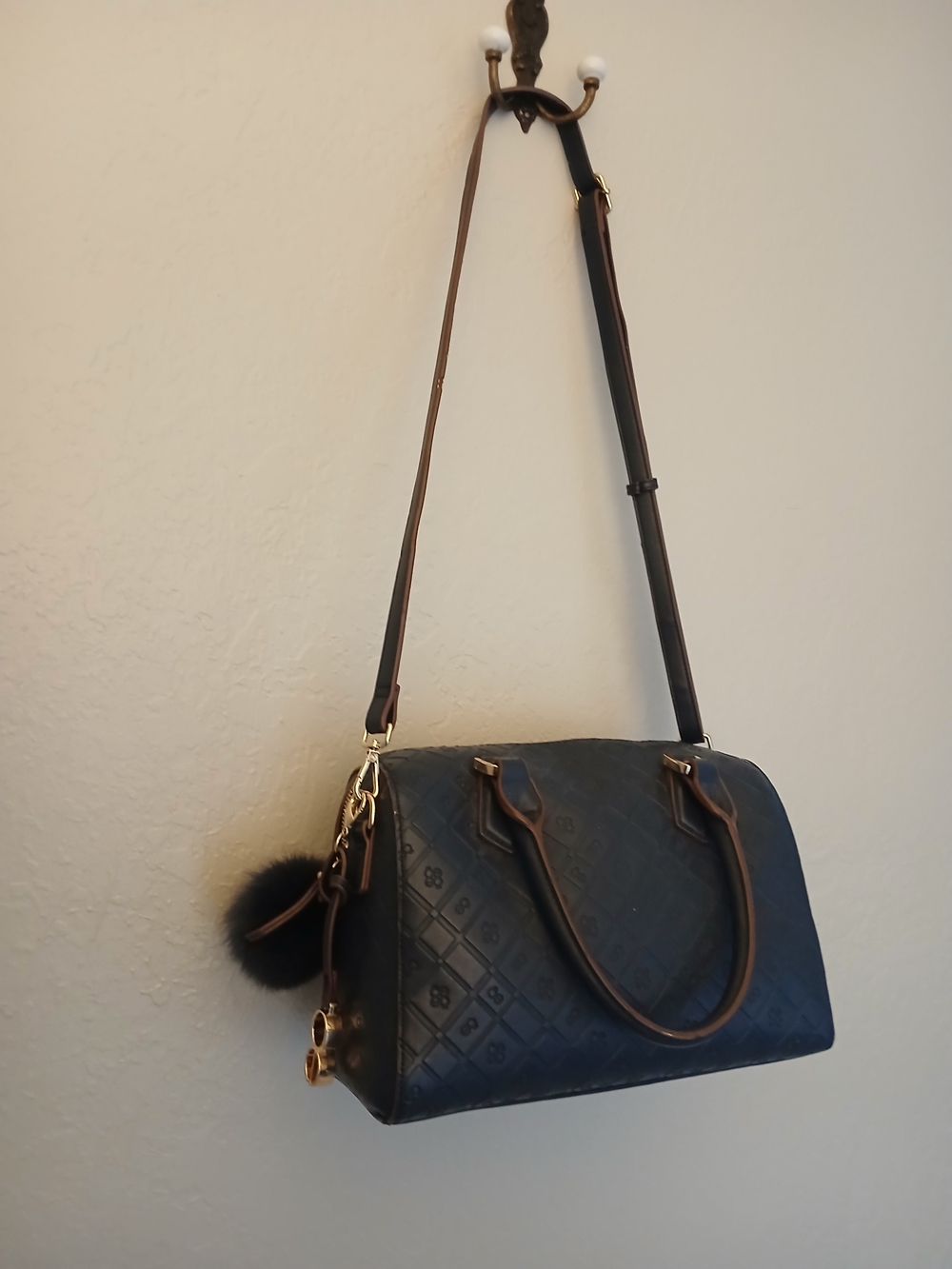 Structured Black Satchel Bag with Brown Trim